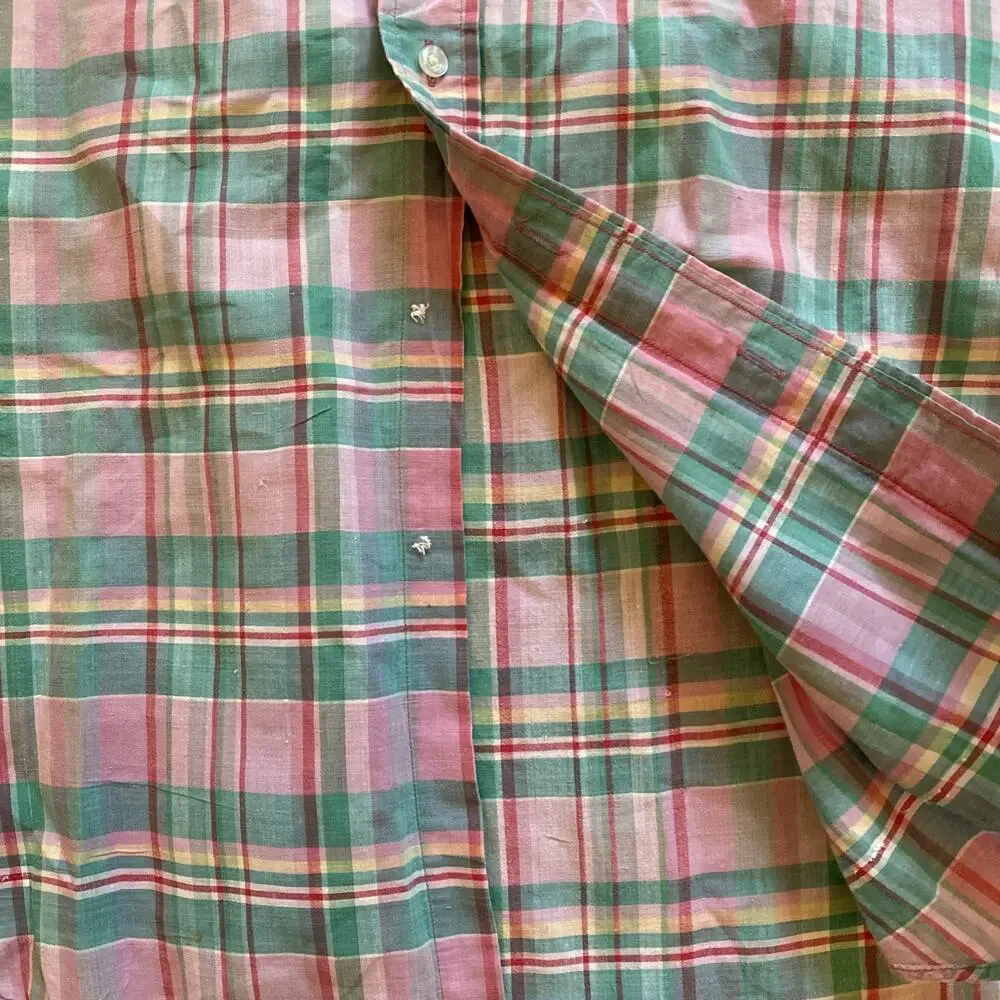 Vintage RALPH LAUREN Oxford 100% Cotton Plaid Long Sleeve Short Size Large